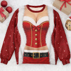 Funny Santa Outfit Illusion Christmas Ugly Sweater, Novelty Gag Holiday Gift for Women