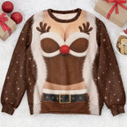 Funny Santa Outfit Illusion Christmas Ugly Sweater, Novelty Gag Holiday Gift for Women