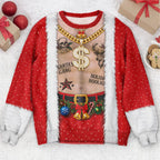 Funny Tattoo Santa Optical Illusion Ugly Christmas Sweater, Hilarious Gag Gift for Men, 3D Realistic Hairy Santa Sweatshirt