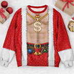Funny Tattoo Santa Optical Illusion Ugly Christmas Sweater, Hilarious Gag Gift for Men, 3D Realistic Hairy Santa Sweatshirt