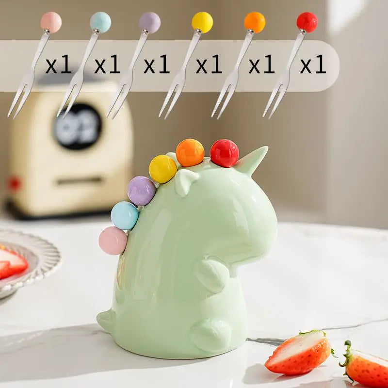 Ceramic Unicorn Stainless Steel Fruit Fork Set