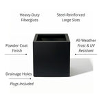 Seeley Cube Block Planter - Architectural Steel-Reinforced Fiberglass w/ Drainage, Indoor / Outdoor (14" / 20" / 24" / 30" Square)
