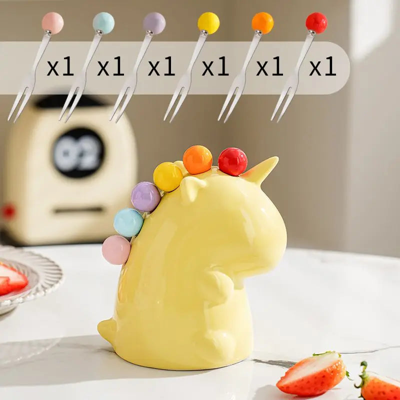 Ceramic Unicorn Stainless Steel Fruit Fork Set