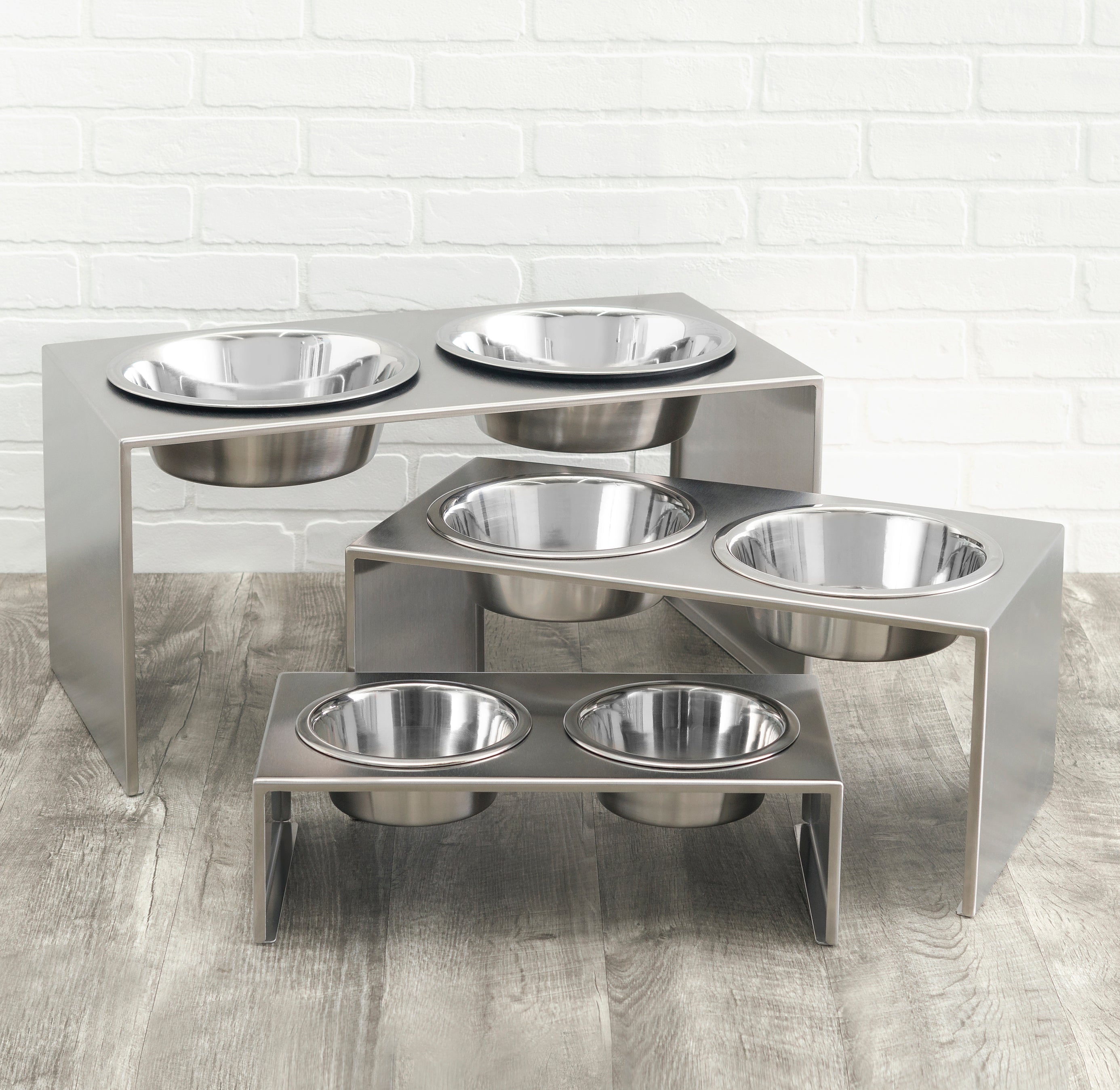 Slate Double Diner - Modern Architectural 304 Stainless Steel Stand, Elevated Dog Bowls (5"/ 9" / 12" / 18" Tall)