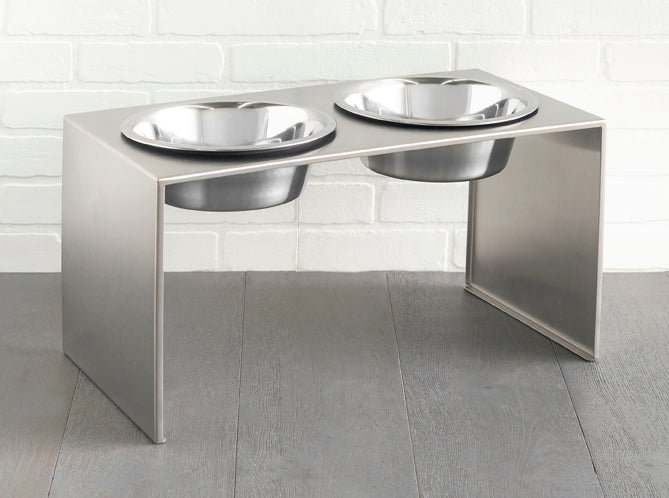 Slate Double Diner - Modern Architectural 304 Stainless Steel Stand, Elevated Dog Bowls (5"/ 9" / 12" / 18" Tall)