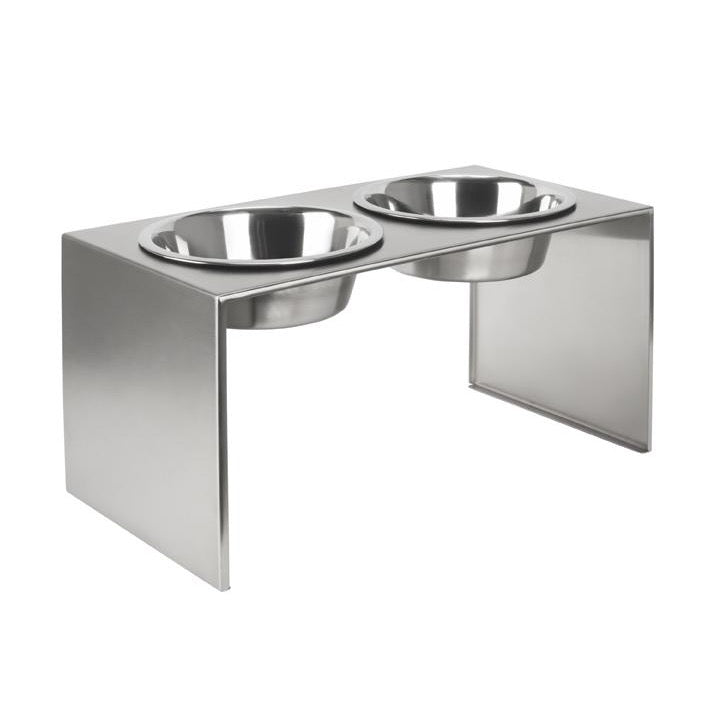 Slate Double Diner - Modern Architectural 304 Stainless Steel Stand, Elevated Dog Bowls (5"/ 9" / 12" / 18" Tall)