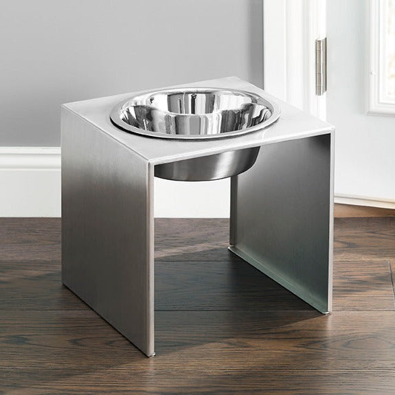 Slate Single Diner - Modern Architectural 304 Stainless Steel Stand w/ Elevated Bowl Food, Water (5" / 9" / 12" Tall)