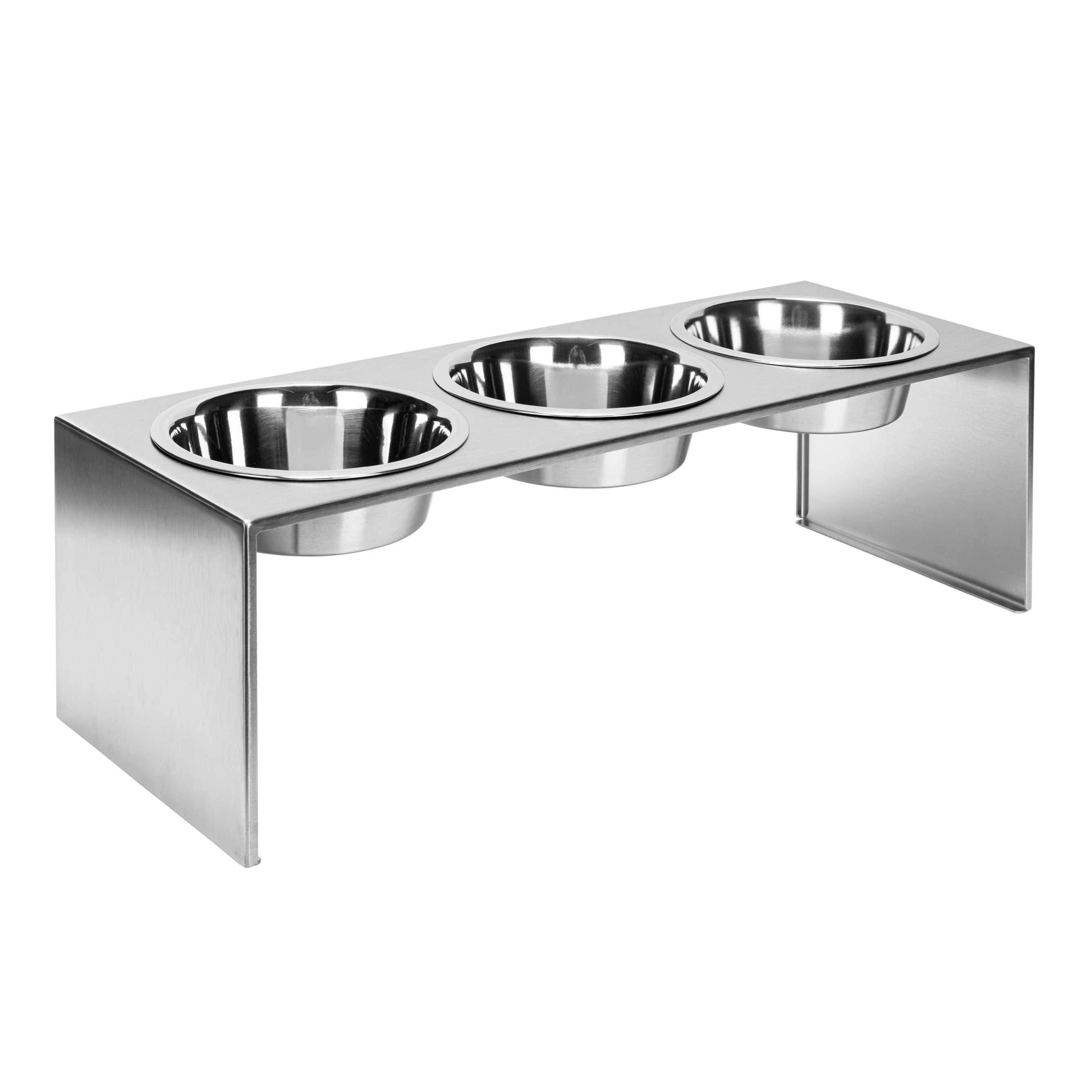 Slate Triple Bowl Diner - Modern, Architectural 304 Stainless Steel Elevated 3 Bowl Stand (9" Tall Medium - Large Dog)