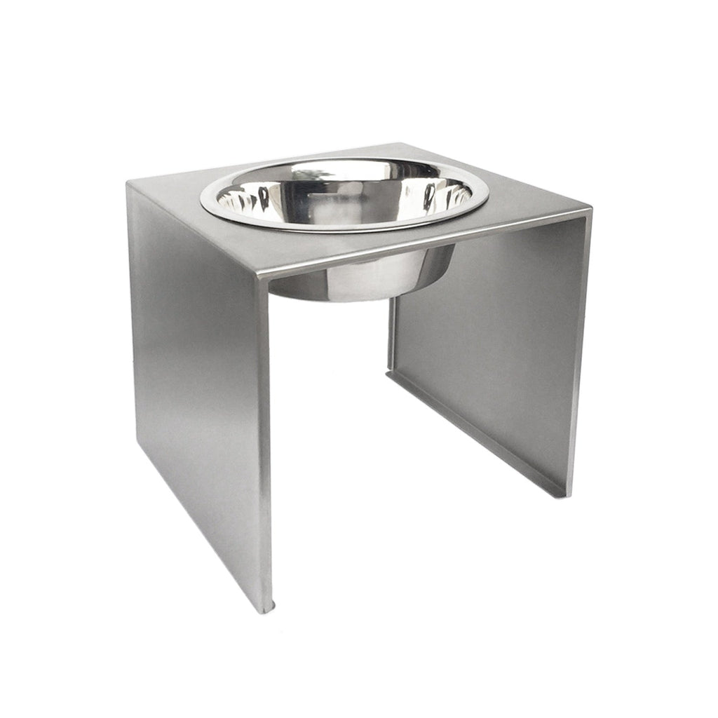 Slate Single Diner - Modern Architectural 304 Stainless Steel Stand w/ Elevated Bowl Food, Water (5" / 9" / 12" Tall)