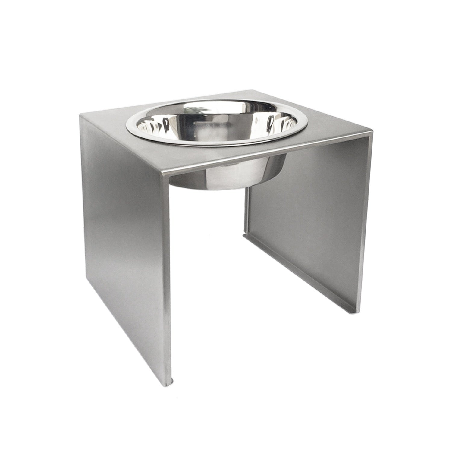 Slate Single Diner - Modern Architectural 304 Stainless Steel Stand w/ Elevated Bowl Food, Water (5" / 9" / 12" Tall)