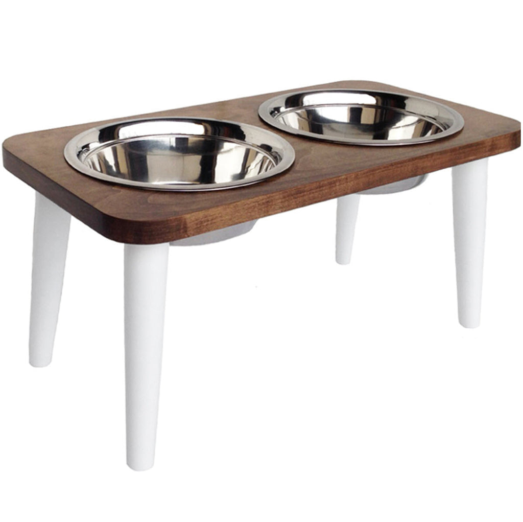 Southern Maple Double Diner - Modern Farmhouse Style, Hardwood Stand Elevated Dog Bowls (6" / 12" Tall)