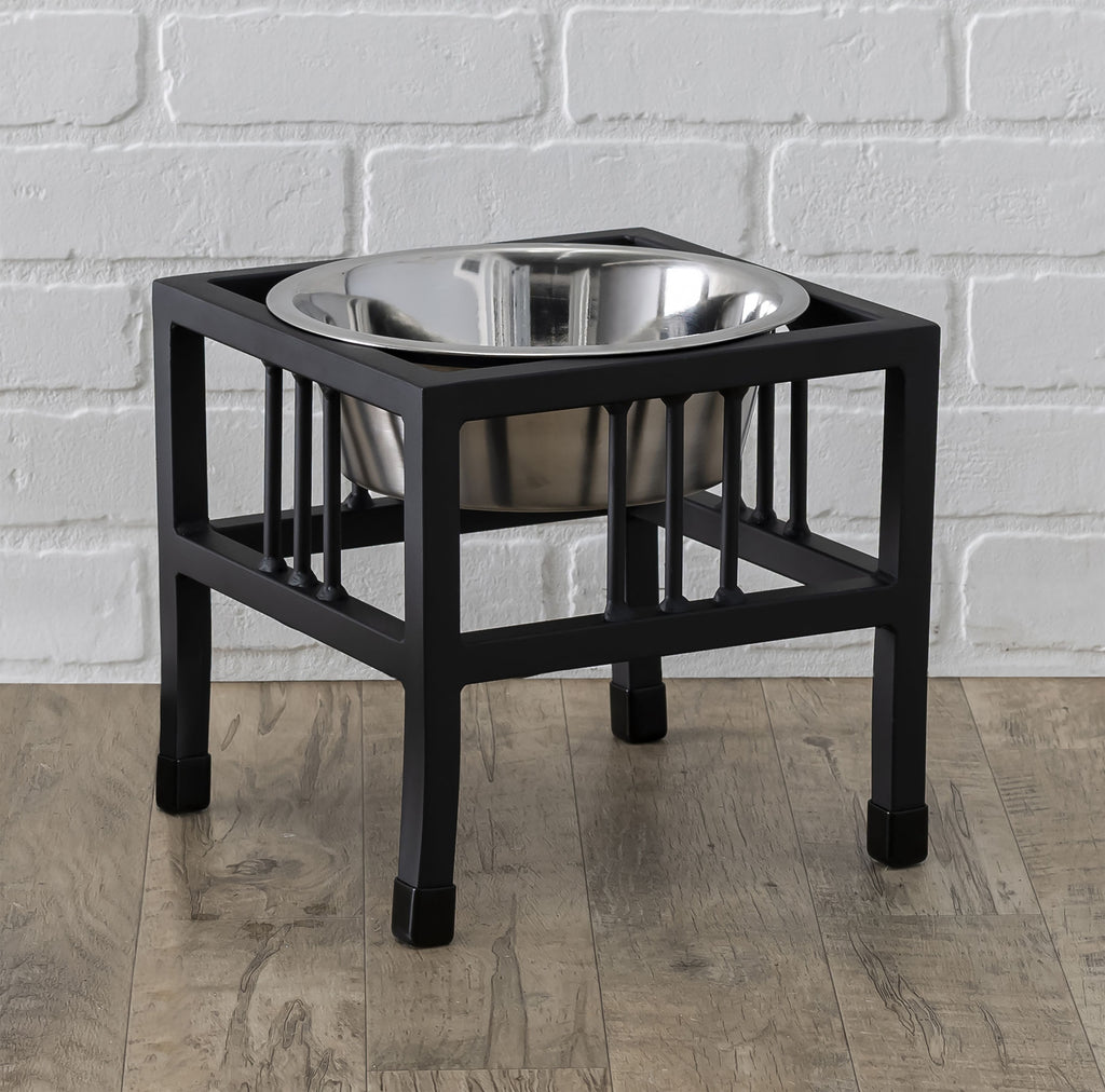 Baron Single Diner - Modern Mission Wrought Iron Stand w/ Single Elevated Dog Bowl (5.5" / 8" / 10"/ 18" Tall)