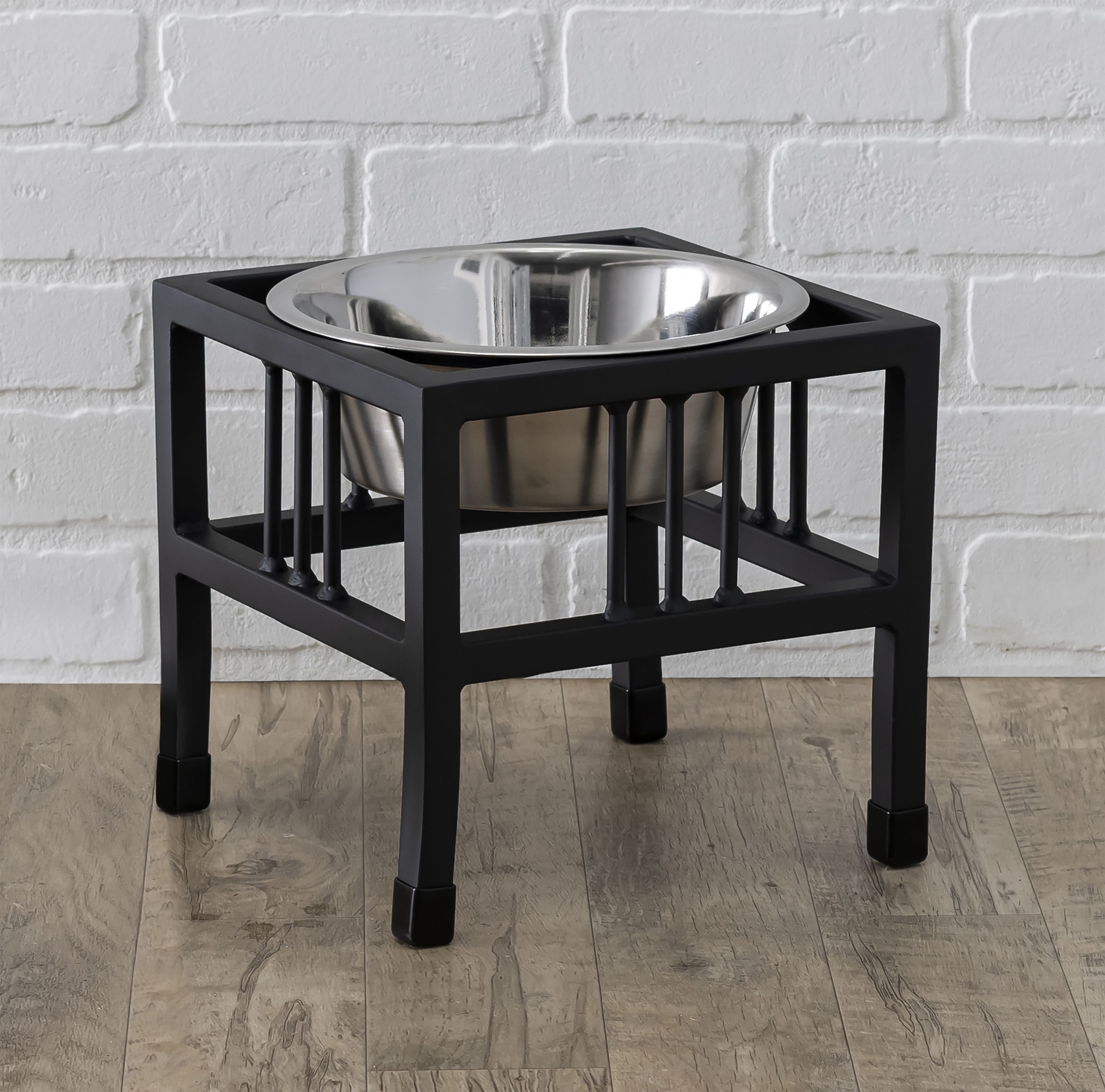 Baron Single Diner - Modern Mission Wrought Iron Stand w/ Single Elevated Dog Bowl (5.5" / 8" / 10"/ 18" Tall)