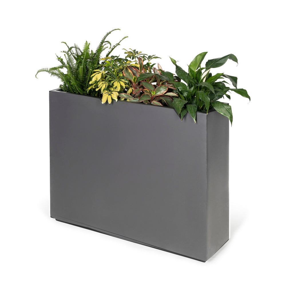 Aster Tall Span Planter - Heavy Duty Fiberglass w/ Steel - Plant Shelf - Indoor / Outdoor Divider  (38" L x 11" W x 29" H)