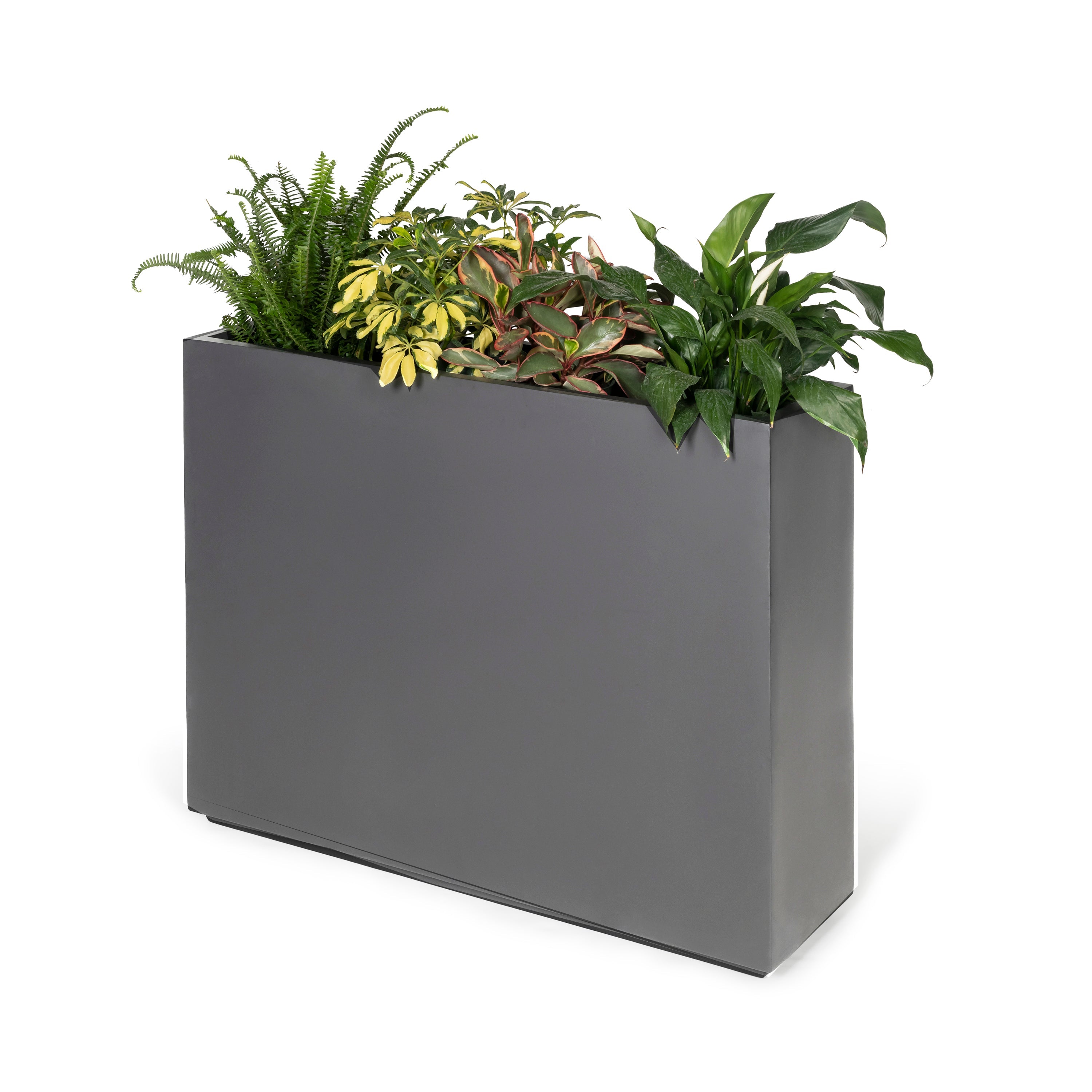 Aster Tall Span Planter - Heavy Duty Fiberglass w/ Steel - Plant Shelf - Indoor / Outdoor Divider  (38" L x 11" W x 29" H)