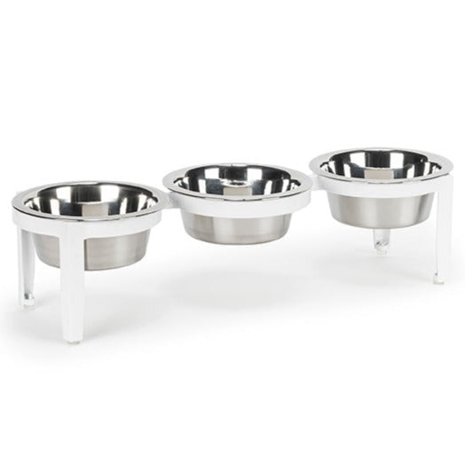 Vision Triple Bowl Diner - Modern Minimalist Iron Elevated 3 Dog Bowl Stand, Outdoor / Indoor (5.5" / 8" Tall)