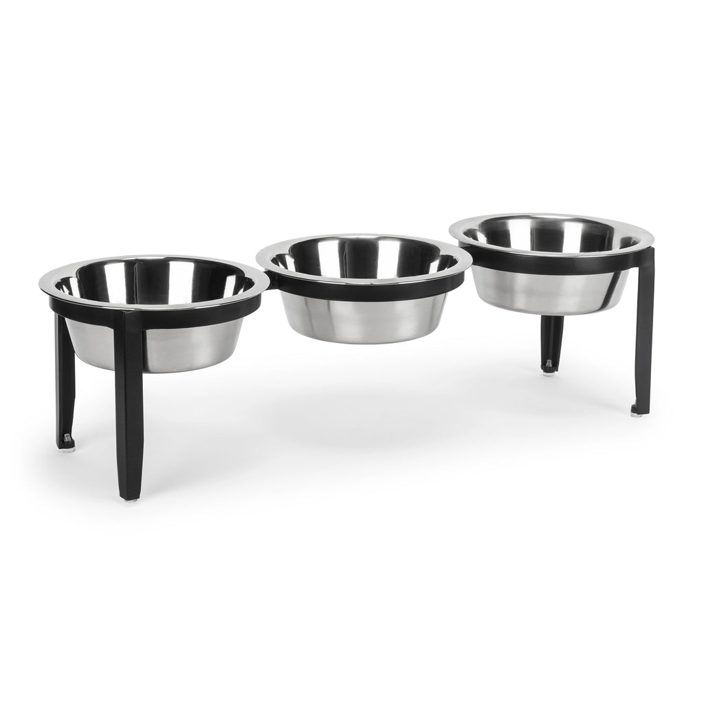 Vision Triple Bowl Diner - Modern Minimalist Iron Elevated 3 Dog Bowl Stand, Outdoor / Indoor (5.5" / 8" Tall)