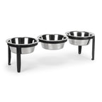 Vision Triple Bowl Diner - Modern Minimalist Iron Elevated 3 Dog Bowl Stand, Outdoor / Indoor (5.5" / 8" Tall)