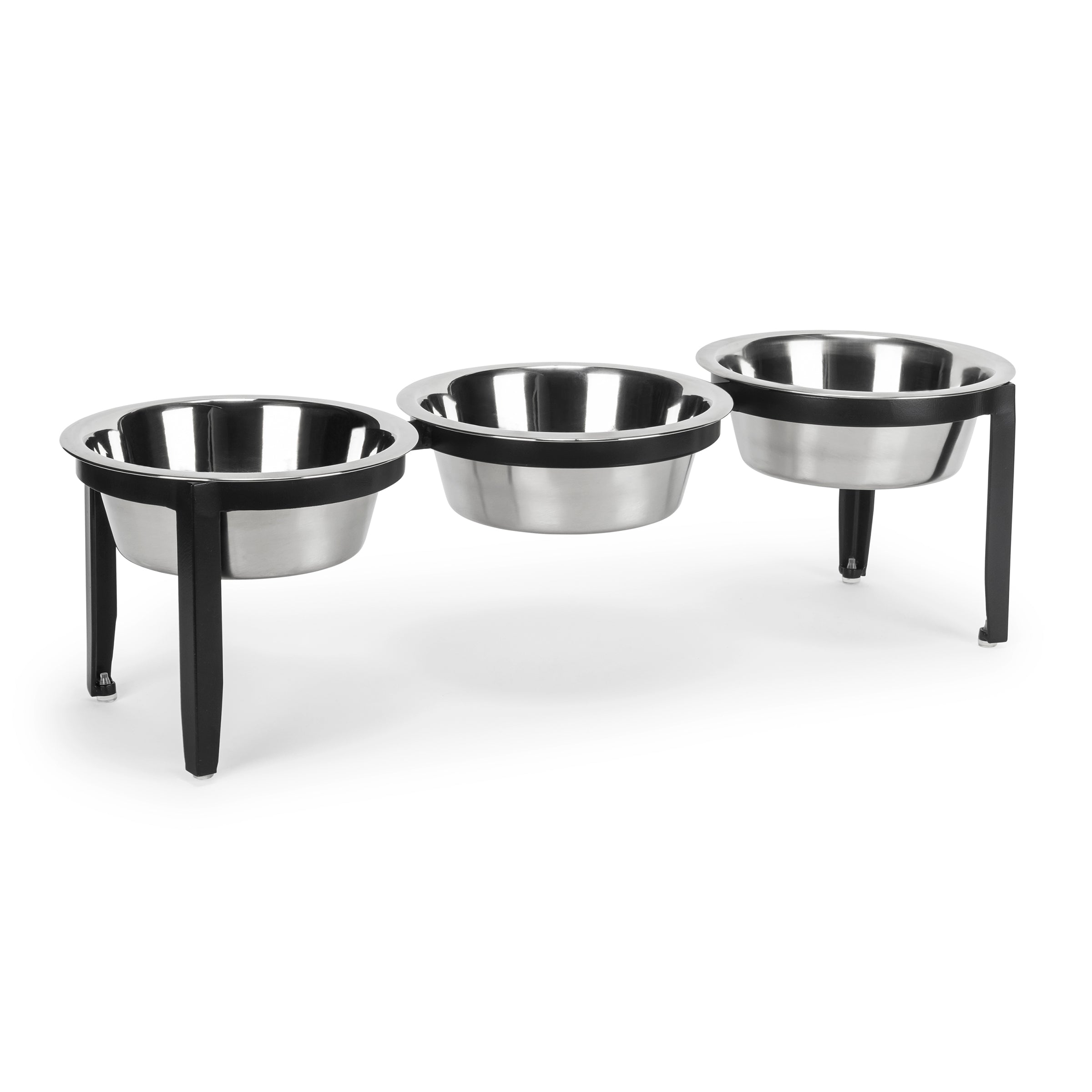 Vision Triple Bowl Diner - Modern Minimalist Iron Elevated 3 Dog Bowl Stand, Outdoor / Indoor (5.5" / 8" Tall)