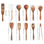 11-piece wooden kitchen utensil set for safe and scratch-free cooking