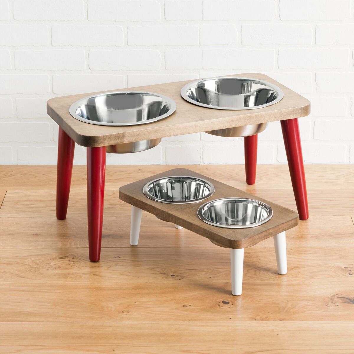 Southern Maple Double Diner - Modern Farmhouse Style, Hardwood Stand Elevated Dog Bowls (6" / 12" Tall)
