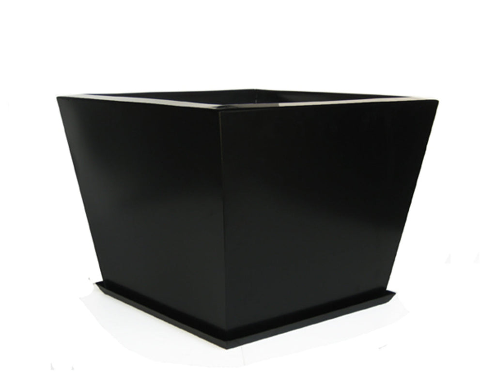 Zoid Planter - Architectural, Tapered Black Steel (16 Guage) w/ Tray (18.5" W x 18.5" L x 14" Tall)