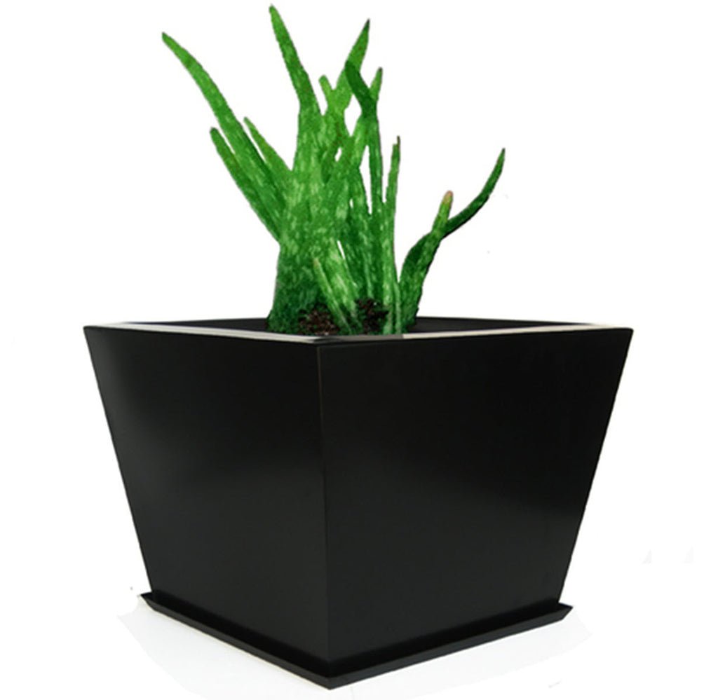 Zoid Planter - Architectural, Tapered Black Steel (16 Guage) w/ Tray (18.5" W x 18.5" L x 14" Tall)