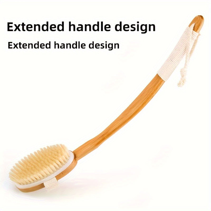Back Wild Boar Bristle Cleaning Sponge for the Shower - Long Wooden Handle Bath Sponge Brush, soft natural bristles for back cleaning Zevolim