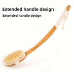Back Wild Boar Bristle Cleaning Sponge for the Shower - Long Wooden Handle Bath Sponge Brush, soft natural bristles for back cleaning Zevolim
