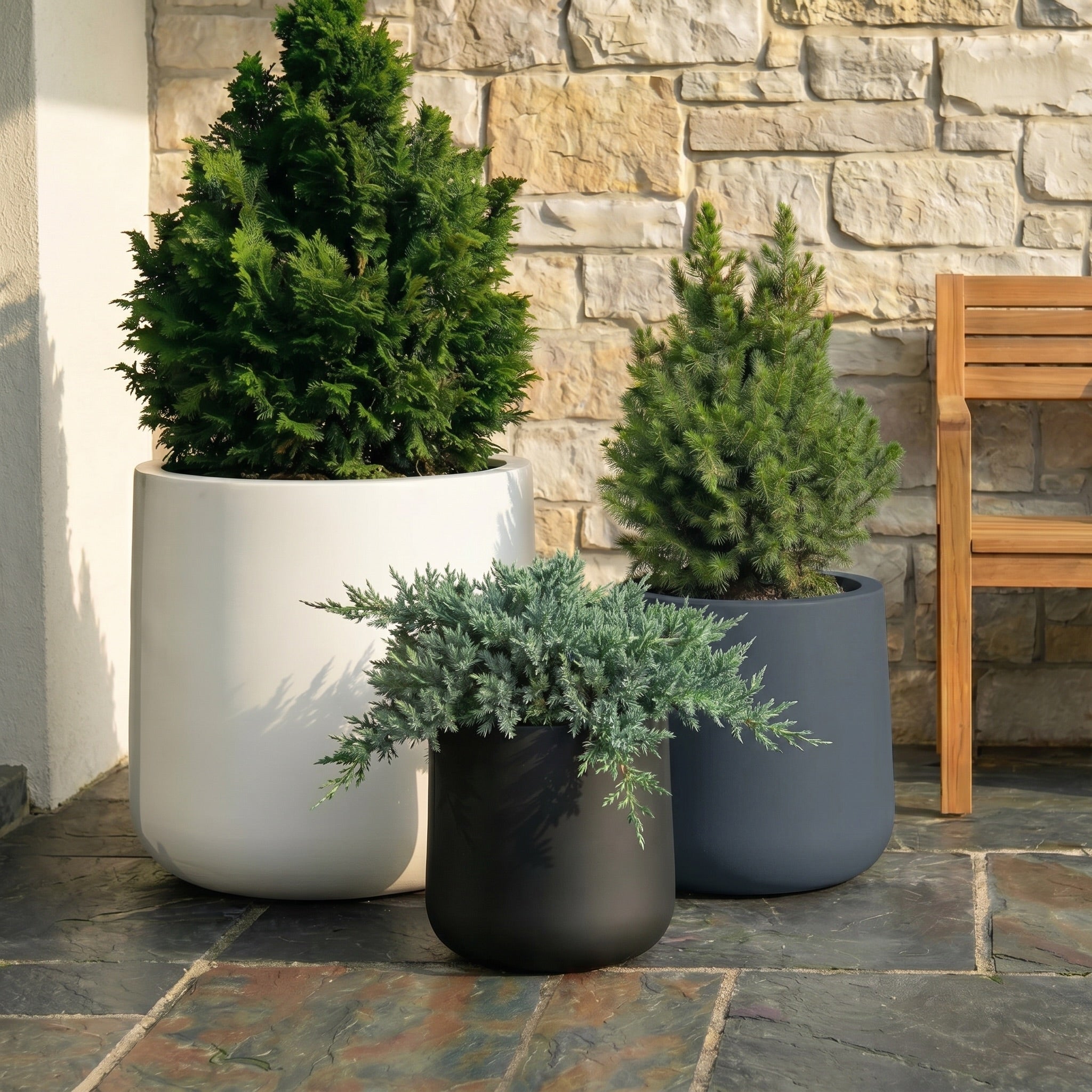 Ainslie Organic Modern Cylinder Planter - Tapered Matte Fiberglass - Outdoor / Indoor (9.5" / 13" / 16.5" Tall)