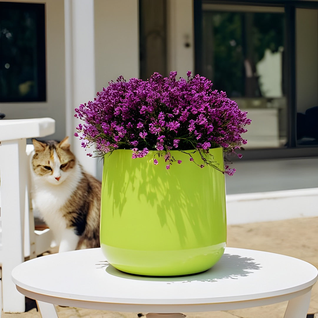 Ainslie Fiberglass Planter - Mid-Century Modern Glossy Bullet Pot, Outdoor / Indoor (10" / 13" / 16")