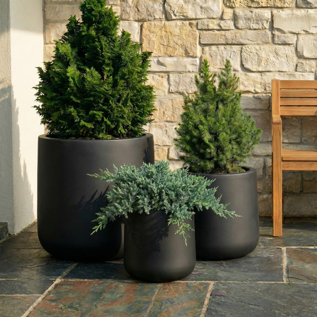 Ainslie Organic Modern Cylinder Planter - Tapered Matte Fiberglass - Outdoor / Indoor (9.5" / 13" / 16.5" Tall)