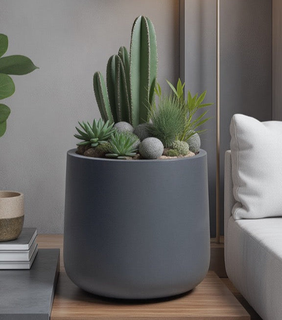 Ainslie Organic Modern Cylinder Planter - Tapered Matte Fiberglass - Outdoor / Indoor (9.5" / 13" / 16.5" Tall)