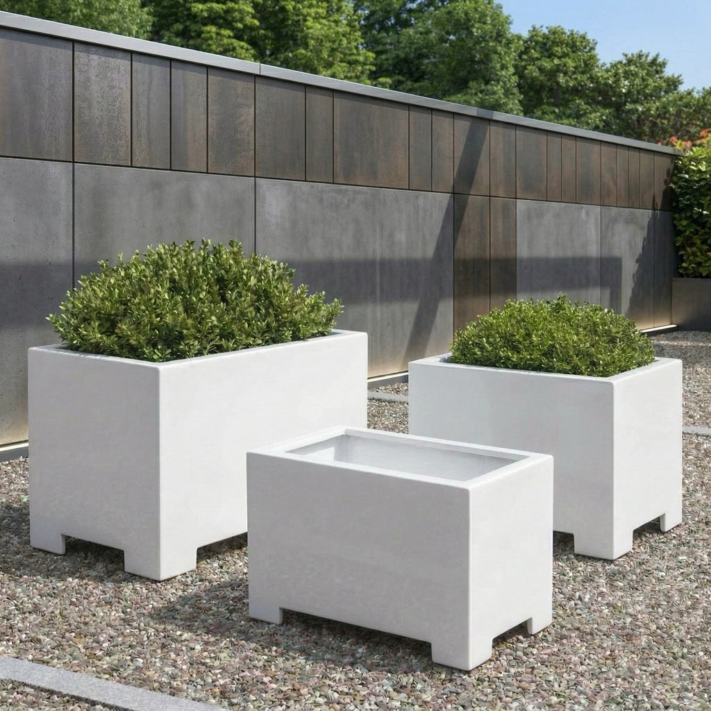 Alora Fiberglass Rectangle Planter - Long Block, Gloss White - Indoor / Outdoor (13"/ 19" / 24")