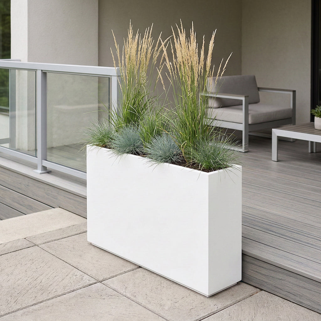 Aster Tall Span Planter - Heavy Duty Fiberglass w/ Steel - Plant Shelf - Indoor / Outdoor Divider  (38" L x 11" W x 29" H)