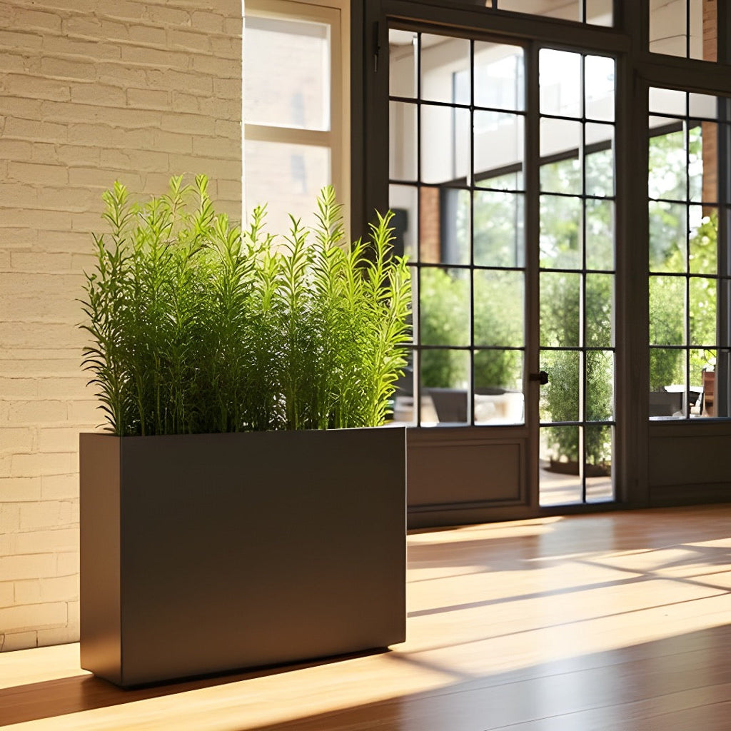 Aster Tall Span Planter - Heavy Duty Fiberglass w/ Steel - Plant Shelf - Indoor / Outdoor Divider  (38" L x 11" W x 29" H)