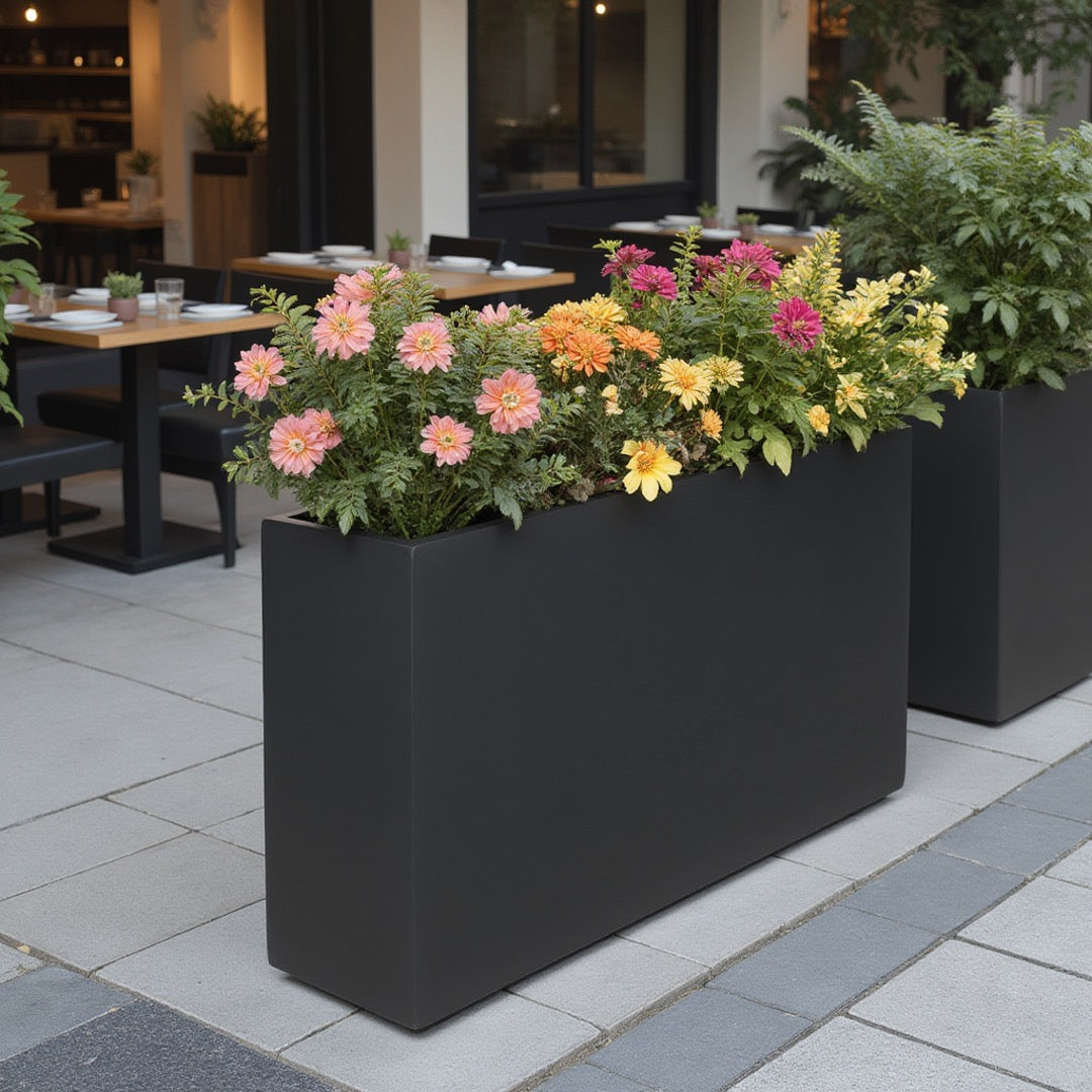 Aster Tall Span Planter - Heavy Duty Fiberglass w/ Steel - Plant Shelf - Indoor / Outdoor Divider  (38" L x 11" W x 29" H)