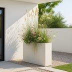 Aster Tall Span Planter - Heavy Duty Fiberglass w/ Steel - Plant Shelf - Indoor / Outdoor Divider  (38" L x 11" W x 29" H)