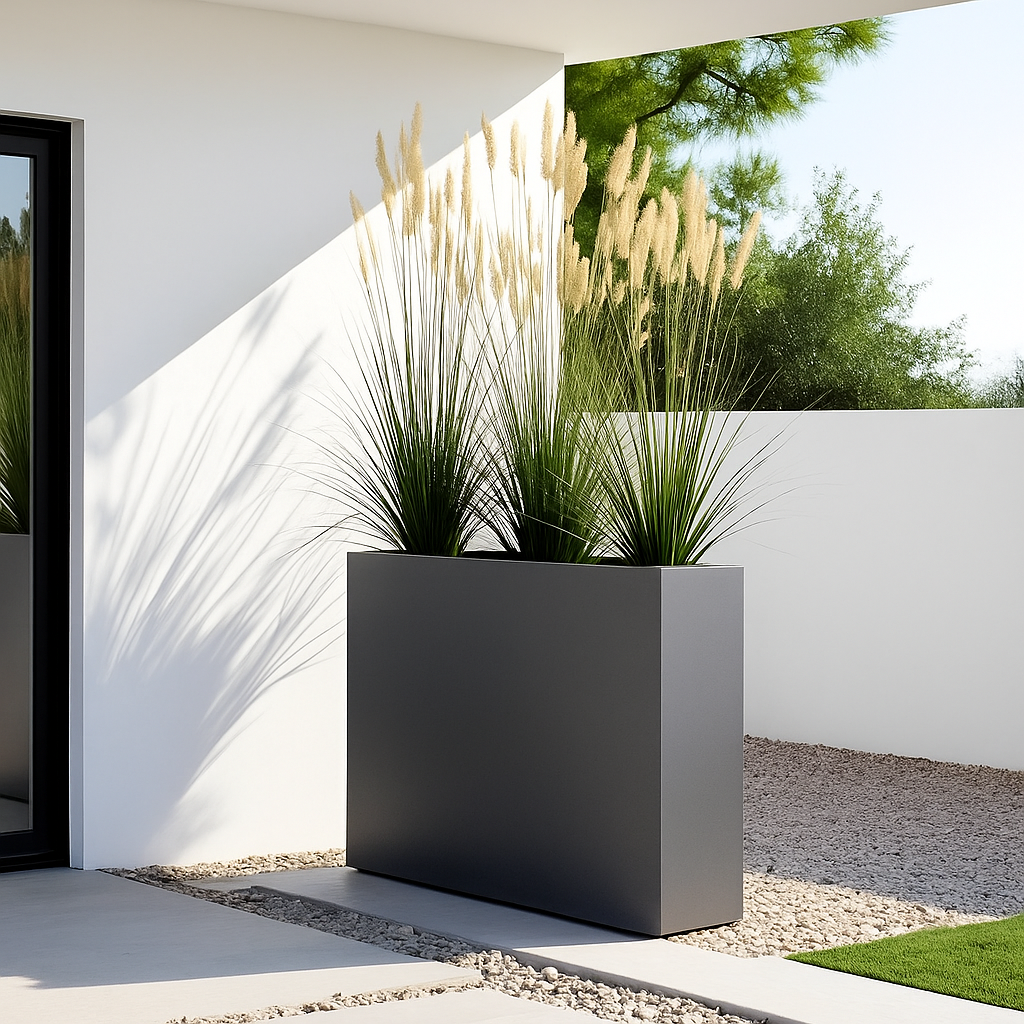 Aster Tall Span Planter - Heavy Duty Fiberglass w/ Steel - Plant Shelf - Indoor / Outdoor Divider  (38" L x 11" W x 29" H)