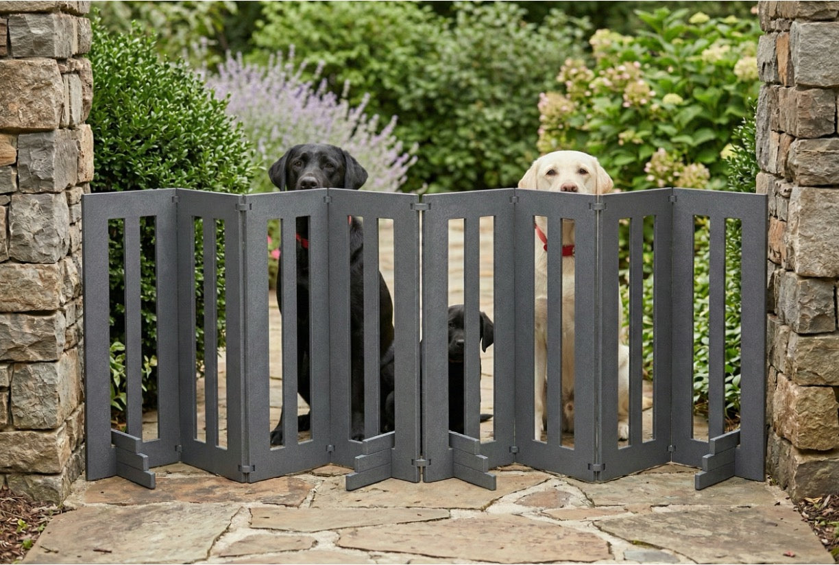 Backyard Dog 32" Tall Freestanding Outdoor Dog Gate - Weatherproof, Adjustable, Foldable Barrier (28" - 80" Extra Wide)