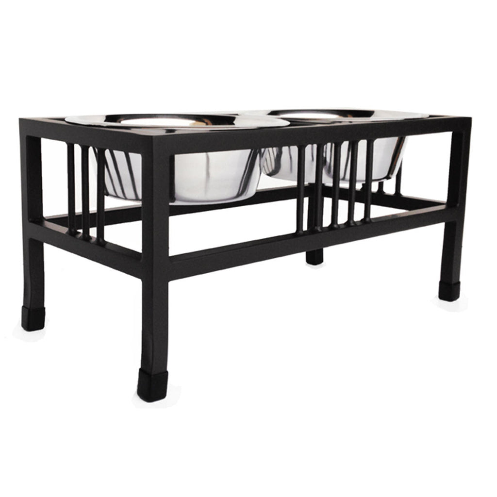 Baron Double Diner - Modern Wrought Iron, Mission Style Elevated Dog Bowl Stand (5.5" / 8" / 10" / 15" / 18")