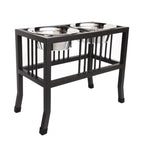 Baron XL Double Diner - Modern Mission Style, Wrought Iron Stand Elevated Dog Bowl Feeder Large Breed (15", 18" Tall)