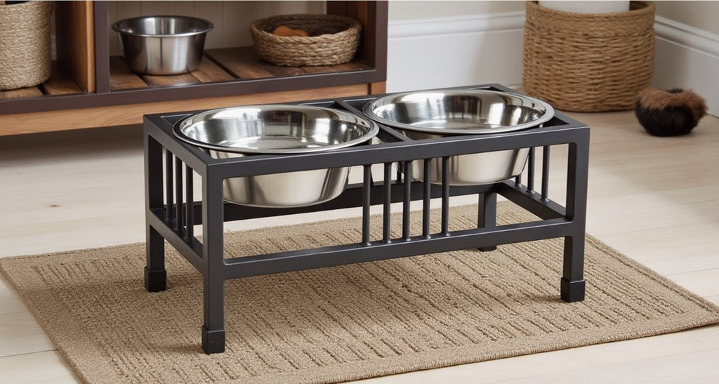 Baron Double Diner - Modern Wrought Iron, Mission Style Elevated Dog Bowl Stand (5.5" / 8" / 10" / 15" / 18")