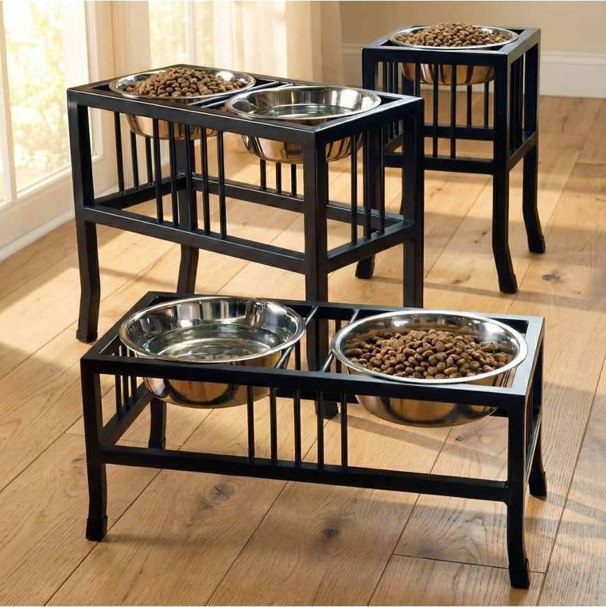 Baron Double Diner - Modern Wrought Iron, Mission Style Elevated Dog Bowl Stand (5.5" / 8" / 10" / 15" / 18")