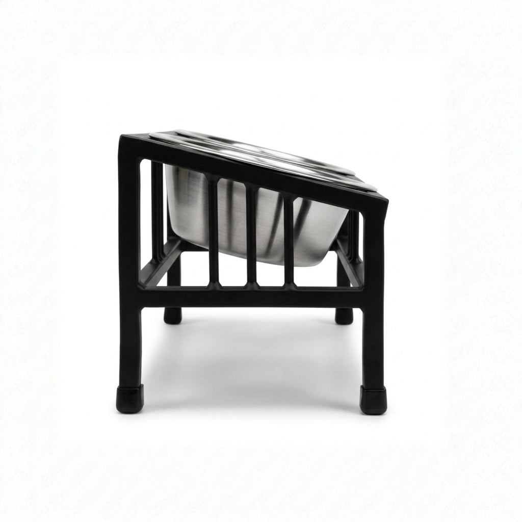 Baron Tilted Double Bowl Diner - Modern Wrought Iron Stand w/ Slanted Dog Bowls (5.5" / 8" H)