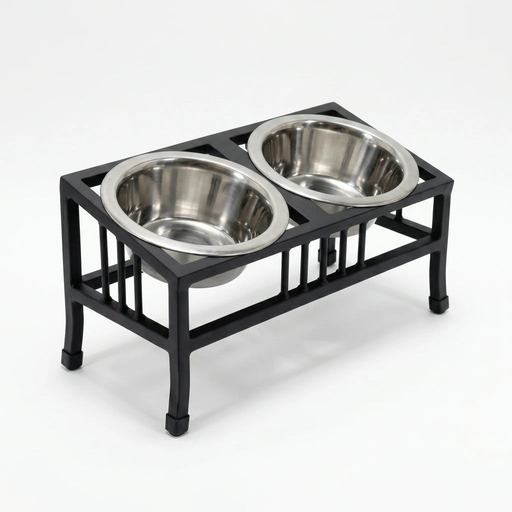 Baron Tilted Double Bowl Diner - Modern Wrought Iron Stand w/ Slanted Dog Bowls (5.5" / 8" H)