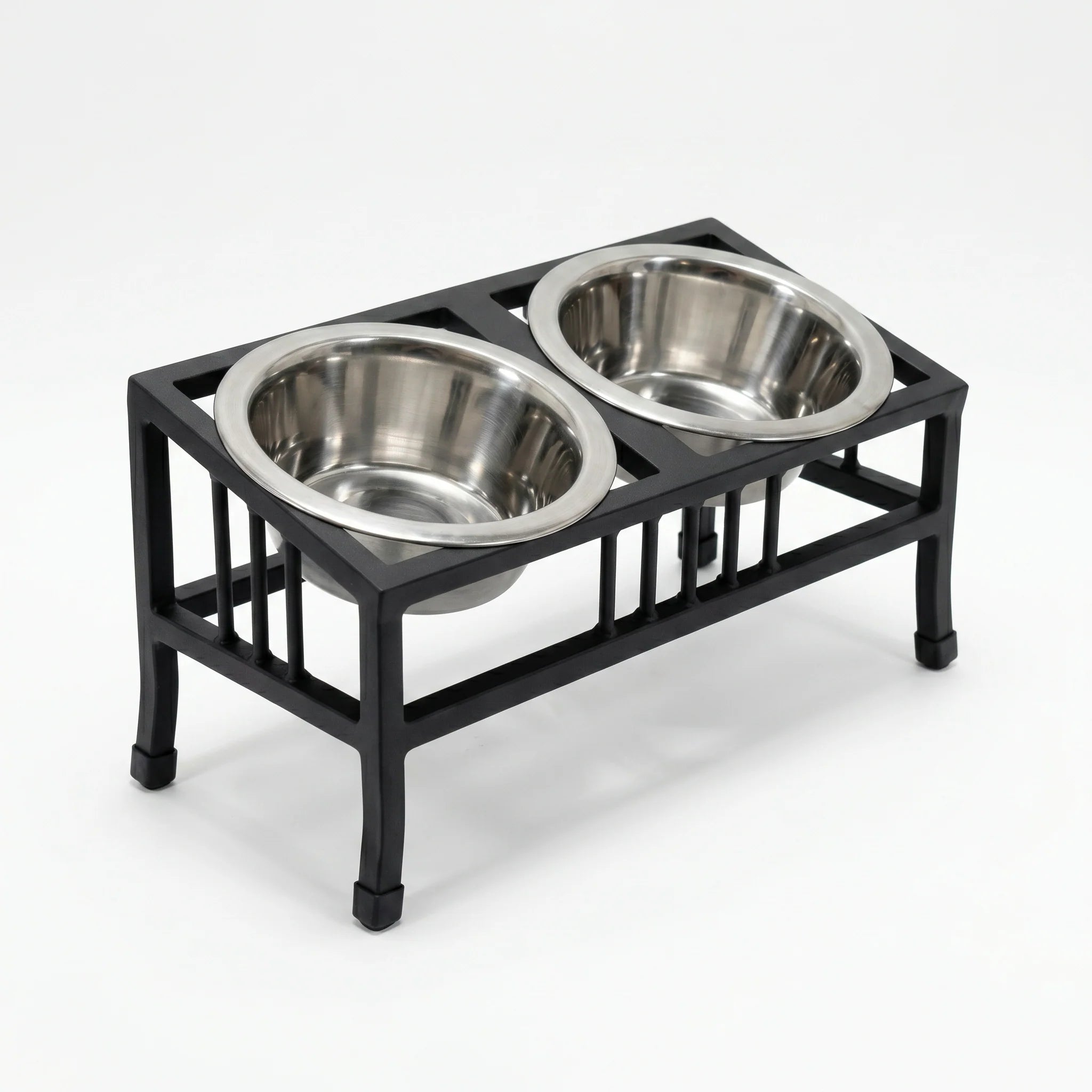 Baron Tilted Double Bowl Diner - Modern Wrought Iron Stand w/ Slanted Dog Bowls (5.5" / 8" H)