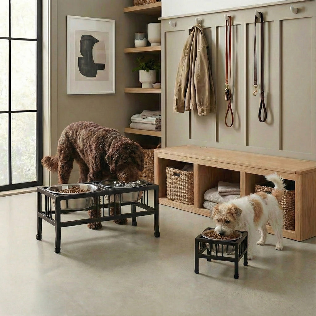 Baron Double Diner - Modern Wrought Iron, Mission Style Elevated Dog Bowl Stand (5.5" / 8" / 10" / 15" / 18")