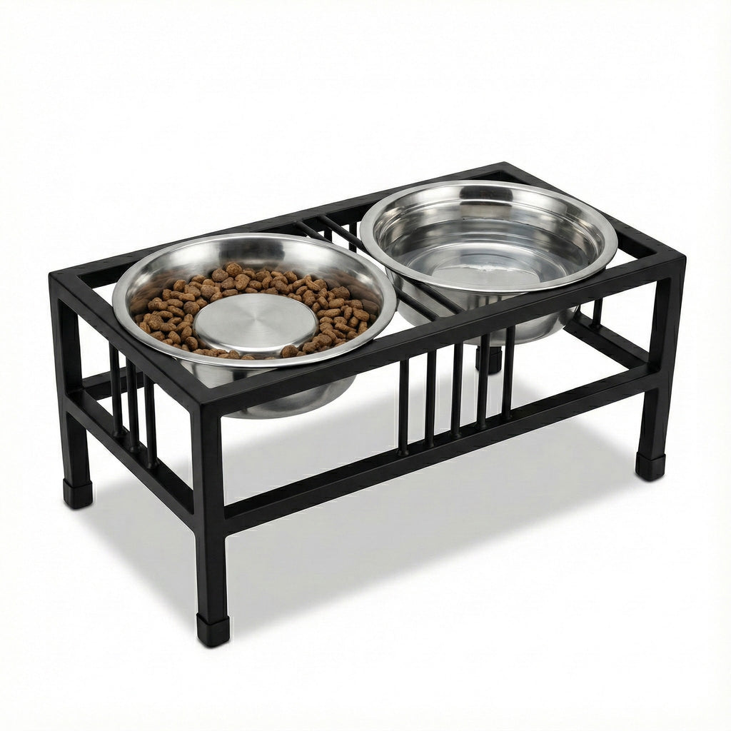 Baron Double Diner - Modern Wrought Iron, Mission Style Elevated Dog Bowl Stand (5.5" / 8" / 10" / 15" / 18")