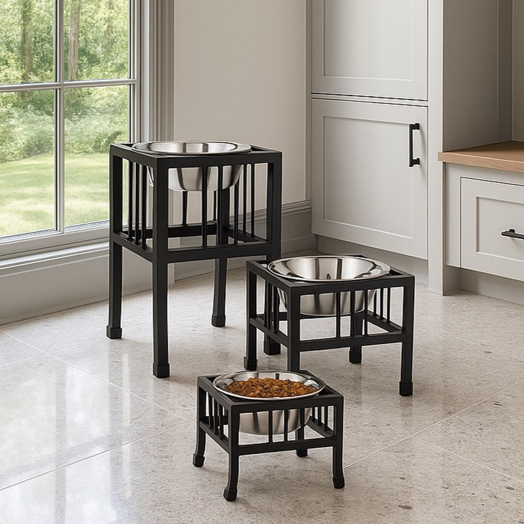 Baron Single Diner - Modern Mission Wrought Iron Stand w/ Single Elevated Dog Bowl (5.5" / 8" / 10"/ 18" Tall)